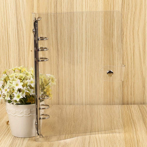 2 Pack A5 Transparent Soft PVC, 6-Ring Binder Cover Snap Button Closure Loose Leaf Folder Notebook Round Ring Clear Binder Cover Protector Snap (P...