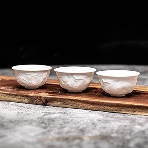Handmake Ceramic Mini Kungfu Tea Cups, Chinese Embossed Dragon Style White Porcelain Tiny Teacups,Tea Bowl Cup set of 6...