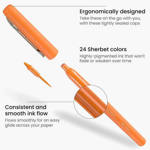 ARTEZA Felt Tip Pens, Set of 24, Sherbet Colors, 1.0–1.5mm Fiber Tip, Quick-Drying Ink...