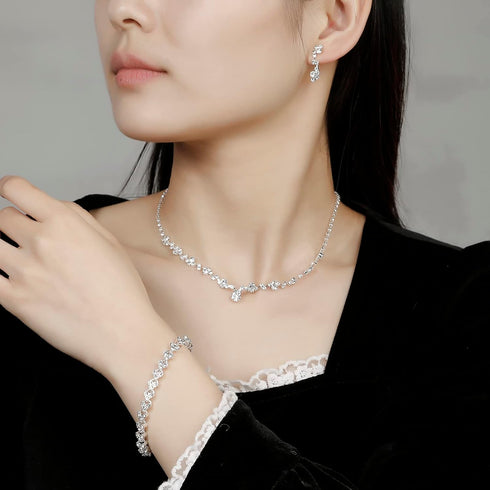 Bridal Jewelry Set, Silver Rhinestone Necklace Earrings Set Wedding Jewelry Set for Brides and Bridesmaid...