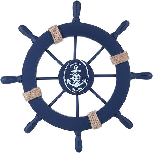 Rienar Nautical Ship Steering Wheel - 11" Diameter Wooden Beach Home Wall Décor With Fishing Net/Shell/Fish/Starfish/Seagull...