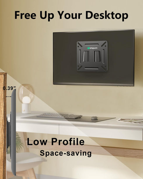 Monitor Wall Mount RV TV Mount for 14”-27” LED LCD Flat Screens, Small TV Mount for Computer Monitors, Camper TV Mount Low Profile Fixed with 100x...