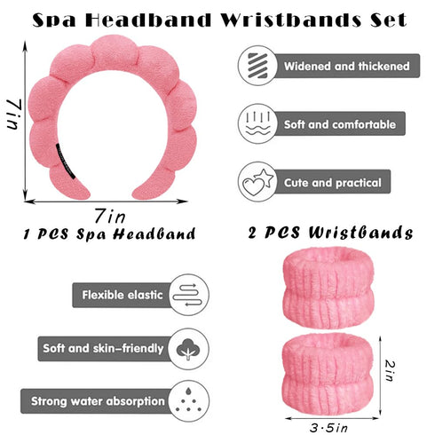 Spa Headbands for Washing Face Wristband Set Sponge Makeup Skincare Headband Wrist Towels Bubble Soft Terry Towel Cloth Hairband for Women Puffy H...