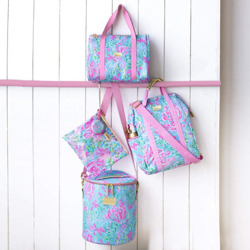 Lilly Pulitzer Cute Lunch Bag for Women, Large Capacity Insulated Tote Bag, Blue Mini Cooler with Storage Pocket and Shoulder Straps, Best Fishes...