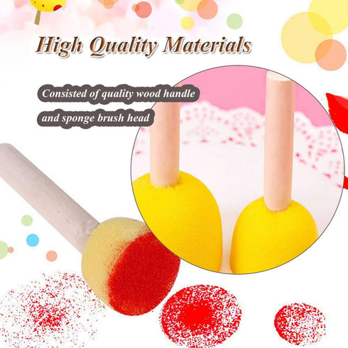 Round Sponge Brush, 30Pcs Round Sponge Foam Brush Set for Painting Wooden Handle Sponge Brushes Painting Tools for Kids Painting Crafts and Arts (...