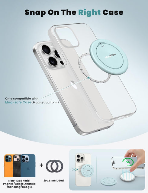 MagPlate Compatible with MagSafe Phone Grip Stand, Removable Magnetic Phone Holder, Finger Grip Kickstand Designed for iPhone 14 13 12 Plus Pro Ma...