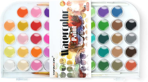 Transon 48 Colors Watercolor Paint Set with 4pcs Paint Brushes for Adults, Students, Beginners and Artists...