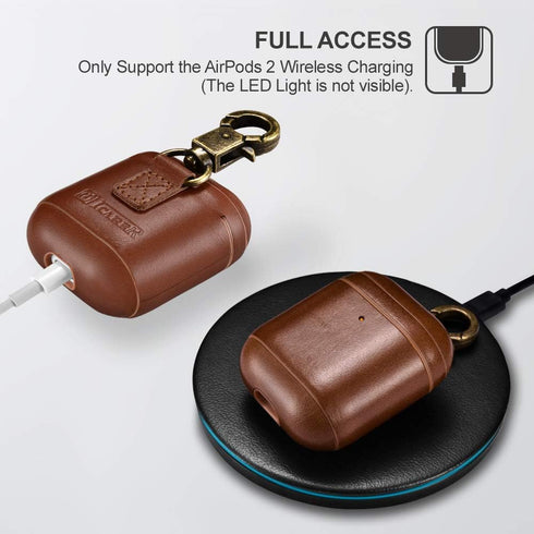 AirPods Leather Case, ICARER Genuine Leather AirPod case with Keychain and Led Light for Apple AirPods 2 Case & Airpods 1, Support Wireless Chargi...