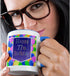 3dRose Balloons With Purple Banner Happy 77th Birthday Two Tone Mug, 11 oz, Blue...