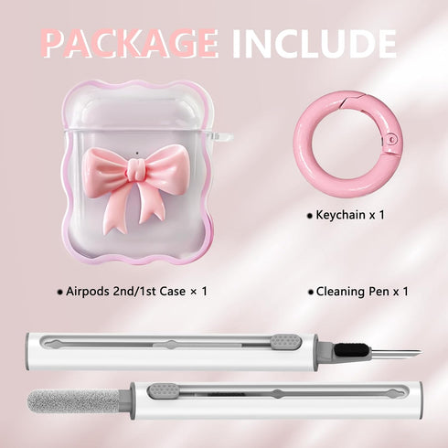 Airpods Case, Airpods 2nd Generation Case with Cute 3D Colour Bow Design, Airpods Case 1st Generation Soft Clear TPU Cover with Cute Keychain and ...