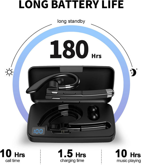 Bluetooth Headset,Wireless Bluetooth Earpiece with 500mAh Charging Case 80 Hours Talking Time?V5.1 Hands-Free Earphones with Built-in Mic for Driv...