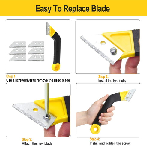 Grout Removal Tool, Angled Design Grout Hand Saw, Tile Grout Saw with 6 Pieces Extra Replacement Blades for Tile Cleaning...