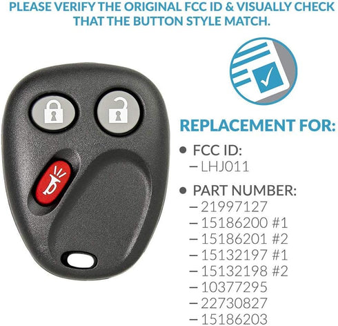 Keyless2Go Replacement for Keyless Entry Car Key Vehicles That Use 3 Button LHJ011-2 Pack...