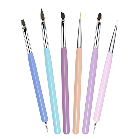 6Pcs Nail Art Brushes Set, Nail Brushes Kit with Nail Art Liner Brush and Nail Dotting Pen?Nail Extension Gel Brush, Double Ended Professional Nai...