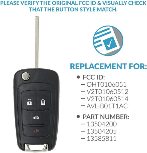 Keyless2Go Replacement for New Keyless Remote 4 Button Flip Car Key Fob for Equinox Verano Sonic and Other Vehicles That Use FCC OHT01060512...