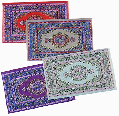 4 Pieces Mini Floor Blanket Dollhouse Blankets Doll House Furniture Decor 1:12 Dollhouse Miniature Doll Furniture Blanket Turkish Carpets Rugs 4Pc...