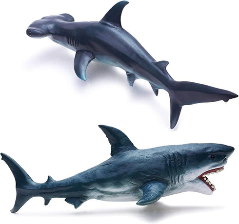 Gemini&Genius Great White Shark Hammerhead Shark Toy Set - Sea Animal Action Figure Ocean Model Toy Set -10 Inches Length -Educational, Role Play,...