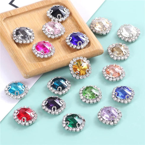 Flat Back Rhinestones Buttons Embellishments with Diamond, Sew On Crystals Glass Rhinestone for Clothing Wedding Bouquet(20pcs) Peacock Green...