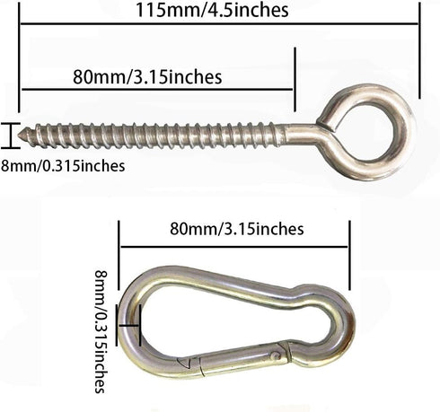 Hammock Hanging Kit, stainless steel hammock hardware by Load Capacity 1300lbs Hammock Eye Hook screws & Carabiners for Hanging Swing, Hammock, Tr...