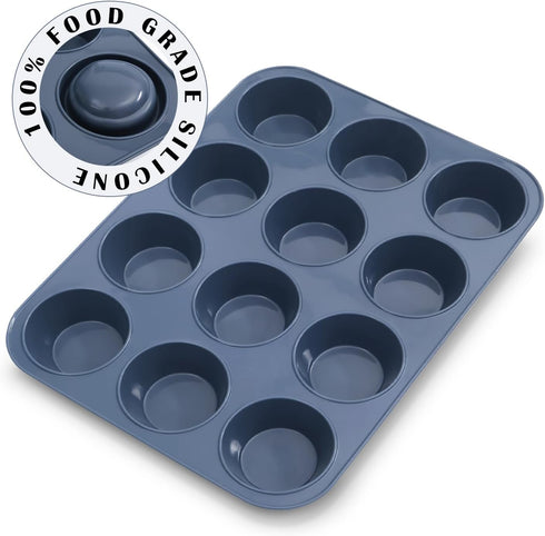 Silicone Muffin Baking Pan & Large Cupcake Tray 12 Cup - Nonstick Cake Molds/Tin, Silicon Bakeware, BPA Free, Dishwasher & Microwave Safe (12 Cup ...