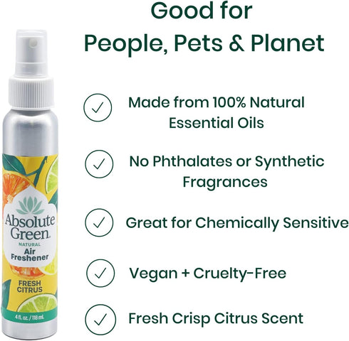 100% Natural Air Freshener Room Spray, Non-Toxic, Plant-based, Safe Around Home,Food, Kids, & Pets, Aromatherapy, Odor Eliminator, Fresh Citrus, 1...