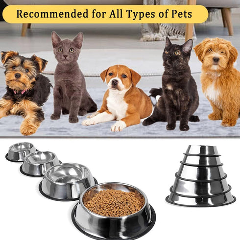 Stainless Steel Cat Bowl, 4 Pack Metal Dog Bowls for Food and Water, Non-Slip Pet Feeding Dish Bowl with Rubber Base for Cats Puppy Small Medium D...