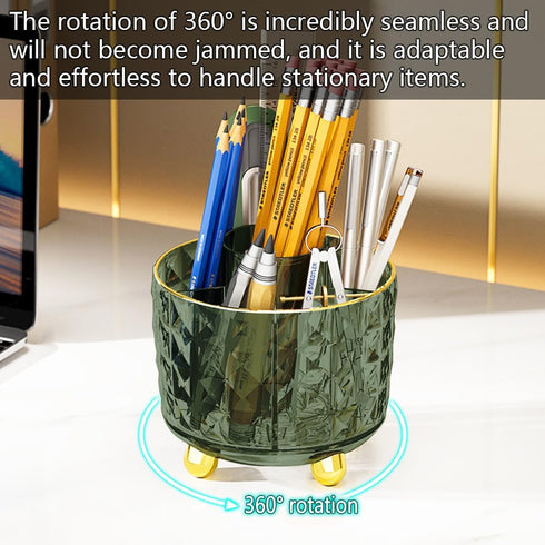 Dark Green Pen Pencil Holder for Desk, 360° Rotating Pen Organizer, Green Office Supplies, Cute Pen Holder, 6-Compartment Pencil Holder Rotating...