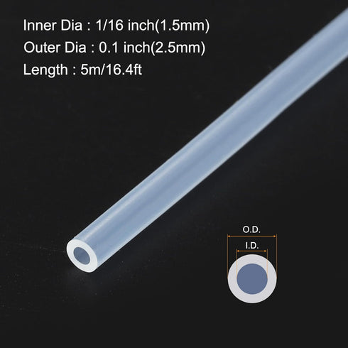 5m(16ft) 1.5mm(1/16") ID x 2.5mm(0.1") OD Silicone Tubing Clear Industrial Plastic Tubing Pure Silicone Hoses for Pump Siphoning Draining Irrigati...