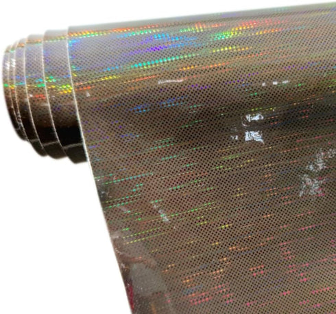 ZLIFA Light Brown Holographic Mirrored Patterned Faux Leather Sheets, 12"X53" Dotted Line Patterns PU Fabric Roll for Craft Sewing Bags...