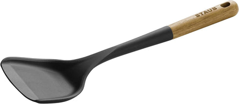 STAUB Wok Spatula, Perfect for Scooping, Flipping, Stirring, and Turning Stir Fries, One Size, Durable BPA-free Matte Black Silicone, Acacia Wood ...