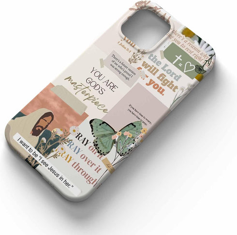 Jesus Flowers Case for iPhone 13,Christian Bible Verse Butterfly Collage Case for Men Women,Smooth Tough PC Full Cover Case for iPhone 13...