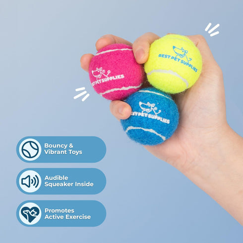 Best Pet Supplies Squeaky Tennis Toys for Dogs, 4-Pack, Heavy-Duty Interactive Pet Toys for Throwing and Fetching, Supports Exercise and Natural B...