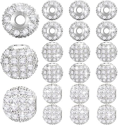 20 Pieces 8 mm Zirconia Cubic Beads, Round Rhinestone Bracelet Spacer Charms,Crystal Zirconia Stones, Ball Beads for Jewelry Making DIY(White)...