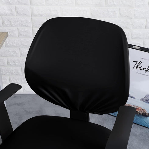 FORCHEER Split Office Chair Cover Waterproof PU Elastic Covers 2 Piece for Desk Computer Chair Slipcover Stretchable-Black...