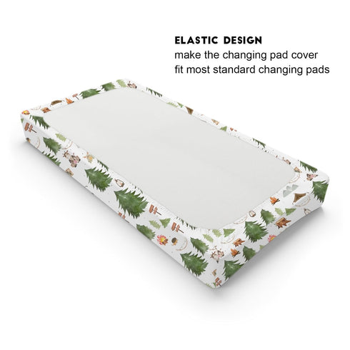 Woodland Animals Camping Changing Pad Covers Giraffe Hedgehog Forest Mountain Diaper Changing Table Sheets for Boy Girl Wildlife Soft Breathable S...