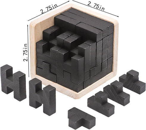 Wooden Brain Teaser Puzzle Skills Builder Shape Pieces Educational Toy for Kids and Adults (Black T and H Shape)...