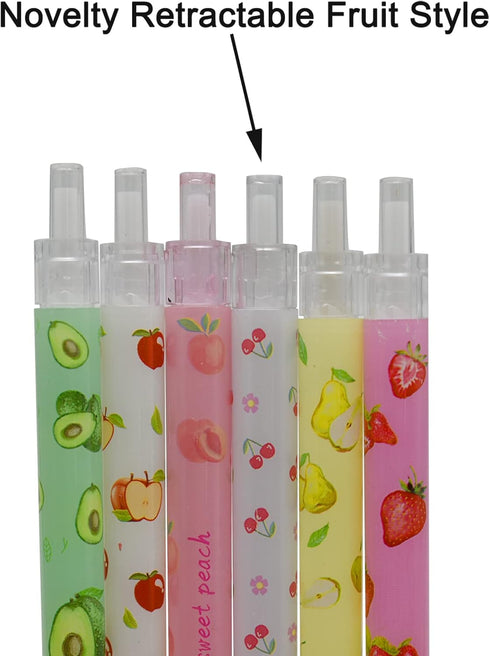 Maydahui 12PCS Fruit Gel Pen Retractable Priting Pens Strawberry Cherry Peach Apple Avocado Pear Fresh Style Black Ink for Girls Students Teens...