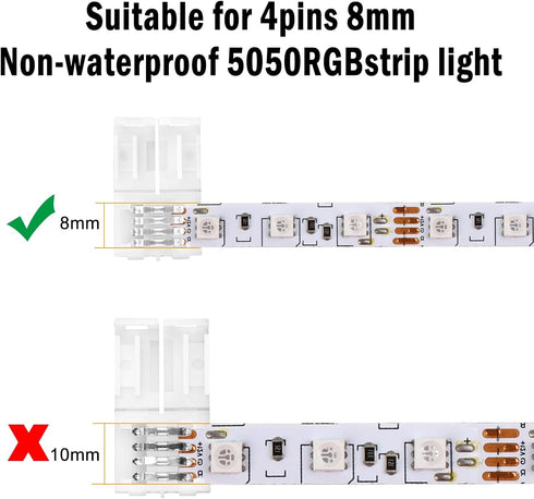 VIPMOON 20 Pack 4 Pin RGB 8mm Solderless Connectors Adapter for SMD 2835 3528 Multicolor Non-Waterproof LED Strip Light (8mm)...