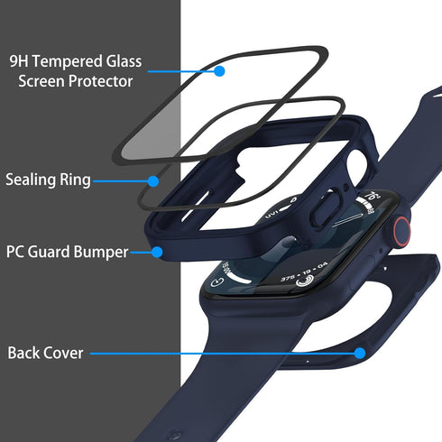 2 Pack Waterproof Case for Apple Watch Series 9 8 7 41mm Screen Protector, 2 in 1 Full Protective 9H Glass Face Cover Front & Back Hard PC Bumper ...