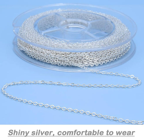 AKHAT 33 Feet 2 mm Silver Chain for Jewelry Making Copper Necklace Chain with 50 Jump Rings and 22 Lobster Clasps for Jewelry Making Variety (Silv...