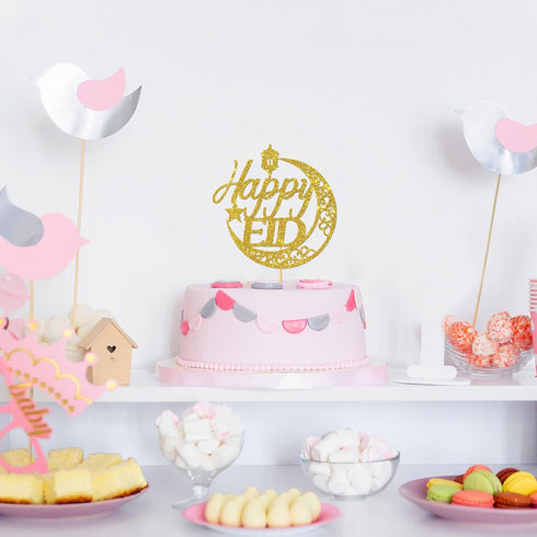 Gold Glitter Happy Eid Cake Topper - Ramadan Muslim Islamic Decoration - Muslim Islam Eid Celebration Decoration...
