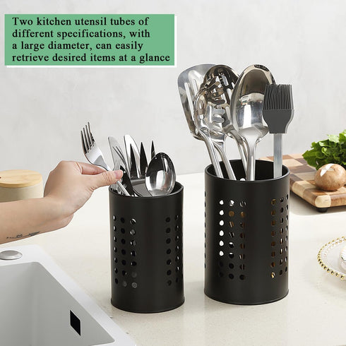 Berglander Kitchen Utensils Holder for Kitchen Counter 2 Pieces, Black Stainless Steel Cutlery Holder, Kitchen Essentials Farmhouse Style Home Kit...