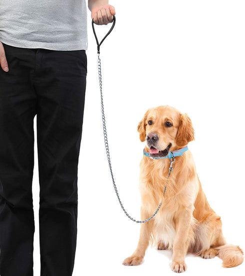 Mogoko 4ft Metal Dog Leash, Heavy Duty Chew Proof Pet Leash Chain with Padded Handle for Outdoor Training Black...