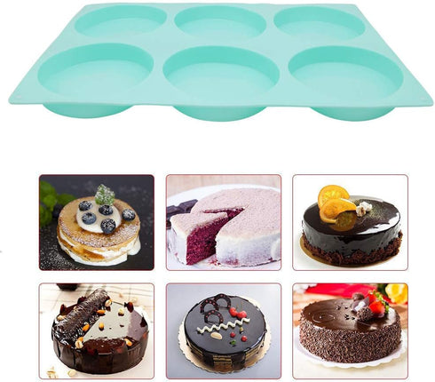 6-Cavity Large Cake Molds Silicone Round Disc Resin Coaster Mold Non-Stick Baking Molds, Mousse Cake Pan, French Dessert, Candy, Soap (Green)...