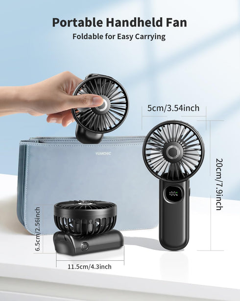 Handheld Fan, Foldable Portable Fan with LED Display, 3000mAh Battery Operated Mini Hand Held Fan, Handheld/Neck/Desk 3 in 1 Personal Small Fan fo...