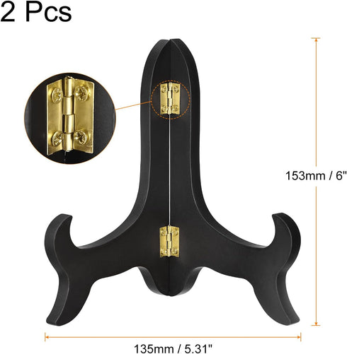 uxcell 2pcs 6" Easel Plate Holder, Wooden Folding Display Stand Black for Decorative Picture Frame...