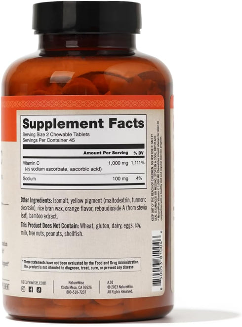 NatureWise Vitamin C 1000mg Chewable Tablet Supplement - Support for Healthy Immune System & Collagen Synthesis - Vegan, Non-GMO, Gluten Free Oran...