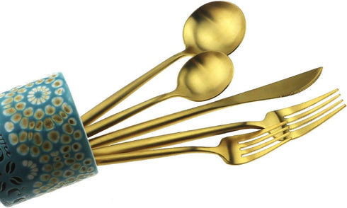 Matte Gold Silverware Set,Gugrida 5-Piece 18/10 Stainless Steel Satin Finish Flatware Set,Kitchen Utensil Set,Tableware Travel Cutlery Set for Cam...