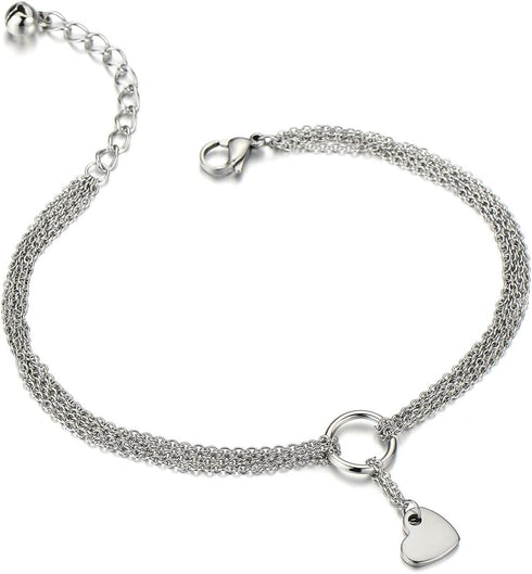 COOLSTEELANDBEYOND Stainless Steel Multi-Strand Anklet Bracelet with Dangling Charms of Hearts...