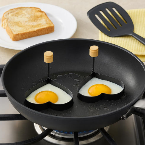 HIC Non-Stick Fried and Poached Egg and Pancake Cooking Rings, Heart Shaped, Nonstick, PFOA and BPA Free, 4.625-Inches x 4.25-Inches, Set of 2...